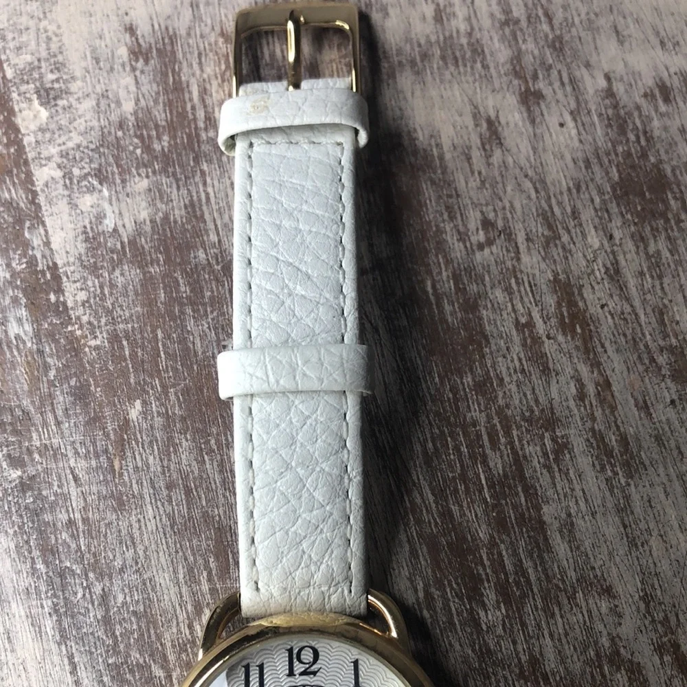 NEW Unworn Boho Chic Anne Klein Gold-Tone Watch w/ Textured White Leather Strap